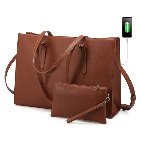 HKM-485267 Elegant 15.6 Inch PU Leather Laptop Bag Set for Women - Business Tote and Handbag