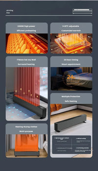 HKM-485331 Portable Electric Skirting Line Heater 1800/2200W with Adjustable Thermostat and Overheat Protection