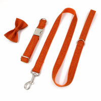 HKM-4854461 Orange Polyester Pet Collar and Leash Set with Bow, Available in Multiple Sizes