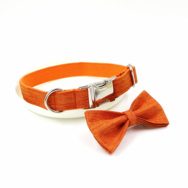 HKM-4854461 Orange Polyester Pet Collar and Leash Set with Bow, Available in Multiple Sizes