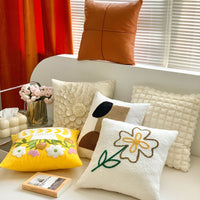 HKM-485523 Brown Floral Embroidered Cream Decorative Pillowcase - Modern Style 45x45 cm