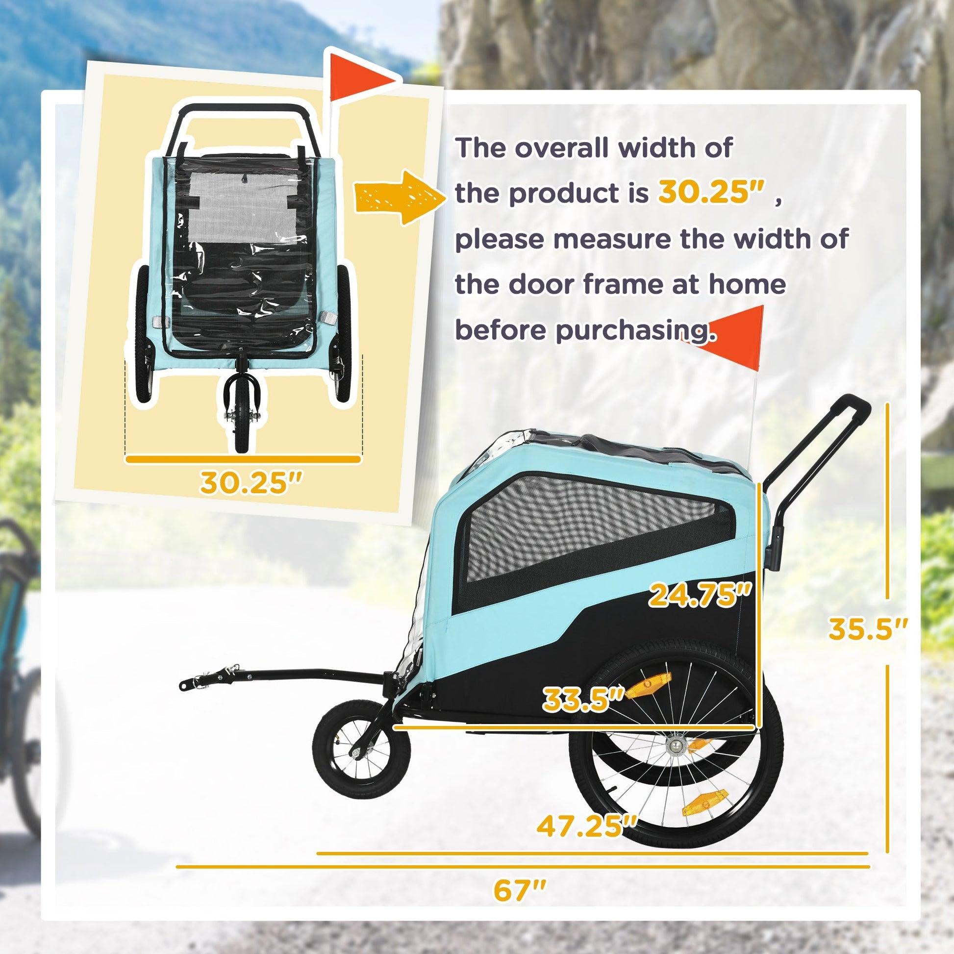 HKM-4856125 2-in-1 Dog Bike Trailer and Stroller Carrier for Large Dogs with Safety Features