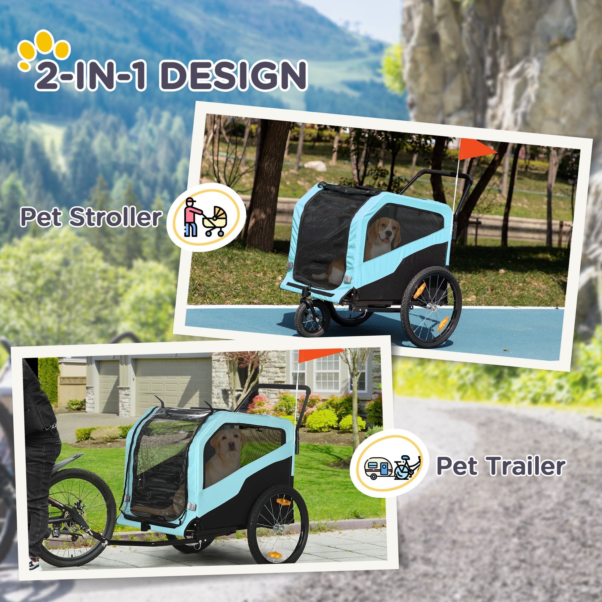 HKM-4856125 2-in-1 Dog Bike Trailer and Stroller Carrier for Large Dogs with Safety Features