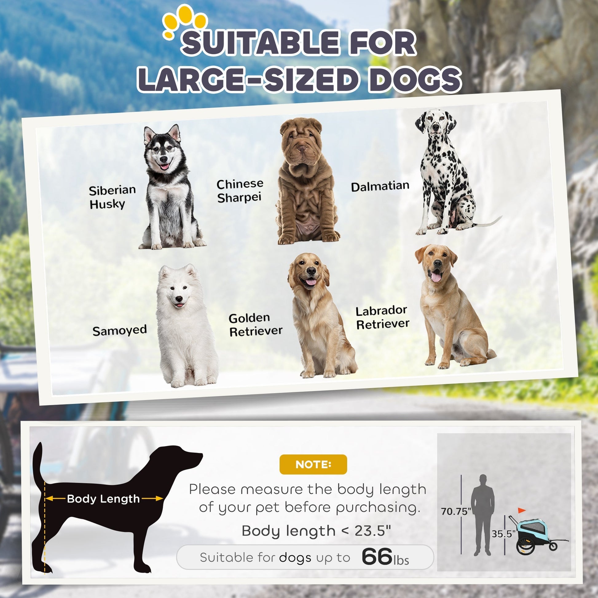 HKM-4856125 2-in-1 Dog Bike Trailer and Stroller Carrier for Large Dogs with Safety Features