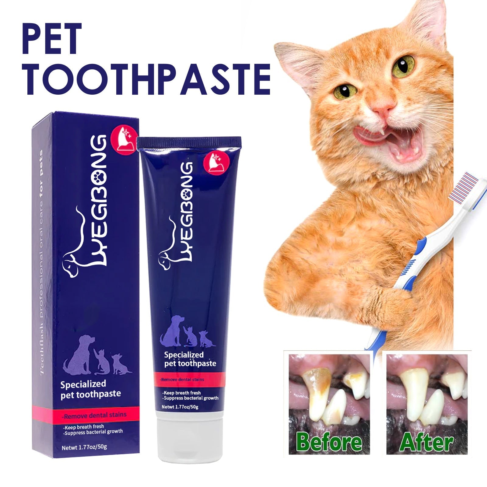 HKM-4856253 Pet Oral Cleansing Cream for Dogs and Cats - 50g Odor Neutralizing Toothpaste