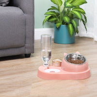 HKM-4856637 Eco-Friendly Double Cat and Dog Bowl - Adjustable Height Pet Drinking and Feeding Station in Multiple Colors