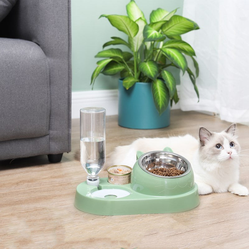 HKM-4856637 Eco-Friendly Double Cat and Dog Bowl - Adjustable Height Pet Drinking and Feeding Station in Multiple Colors