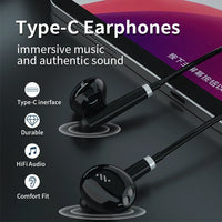 HKM-485715 Type-C Metal Wired Earbuds with DAC and Microphone for iPhone 15, Samsung, and Xiaomi