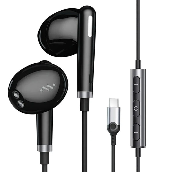 HKM-485715 Type-C Metal Wired Earbuds with DAC and Microphone for iPhone 15, Samsung, and Xiaomi