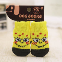 HKM-4857277 Dog Socks for Small to Medium Breeds - Pink & Yellow Set of 4