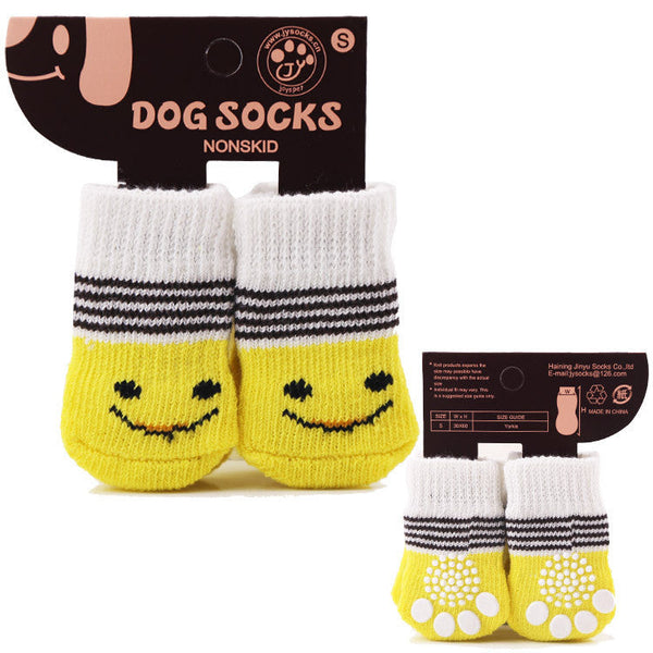HKM-4857277 Dog Socks for Small to Medium Breeds - Pink & Yellow Set of 4