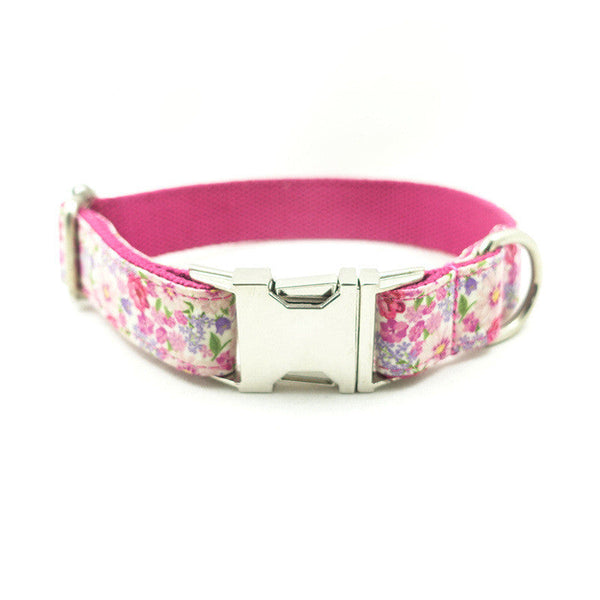 HKM-4858429 Durable Purple Flower Metal Buckle Dog Collar, Adjustable Polyester Design for All Breeds