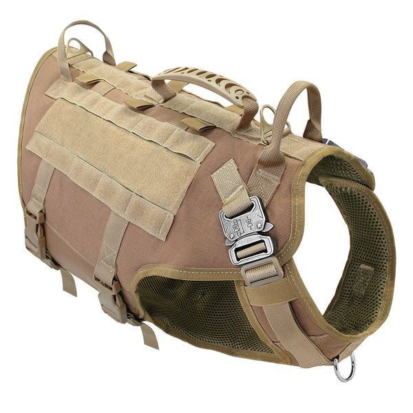 HKM-4859709 Tactical Dog Outdoor Vest Suit - Padded Nylon, Water Resistant, Available in Brown, Black, and Green