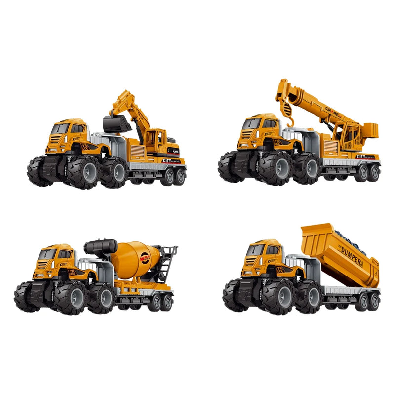 HKM-485971 Diecast Metal Inertial Excavator Transport Trailer Toy for Children Ages 3+