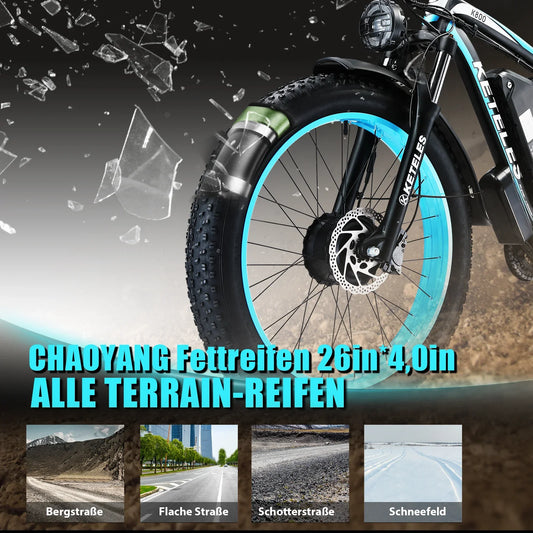 HKM-486035 Electric Bicycle Full Suspension Frame K800, 26 Inch Fat Tire, 2000W Dual Motor, Shimano 21 Speed, 48V Battery