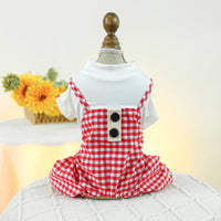 HKM-4860989 Plaid Overalls for Dogs in Black & White or Red & White - Casual Polyester Pet Clothing