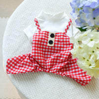 HKM-4860989 Plaid Overalls for Dogs in Black & White or Red & White - Casual Polyester Pet Clothing
