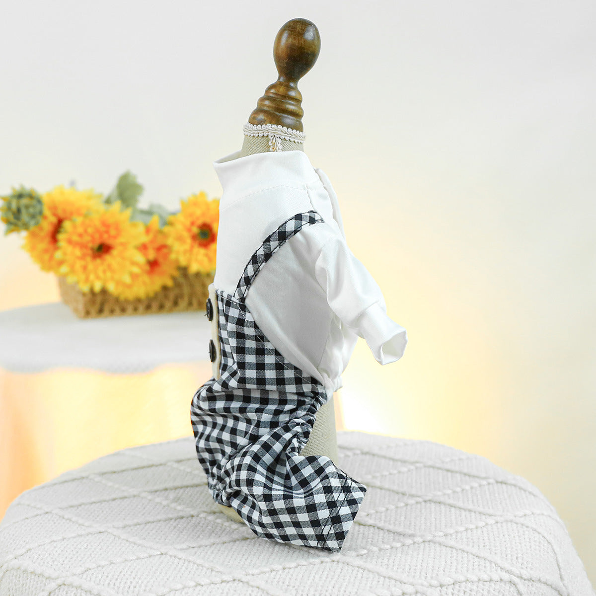 HKM-4860989 Plaid Overalls for Dogs in Black & White or Red & White - Casual Polyester Pet Clothing