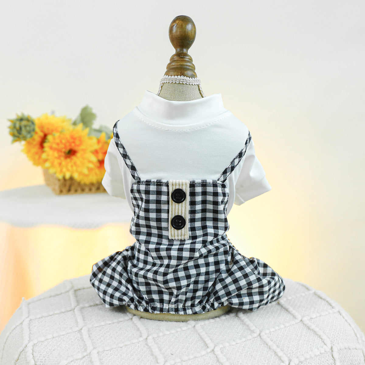 HKM-4860989 Plaid Overalls for Dogs in Black & White or Red & White - Casual Polyester Pet Clothing