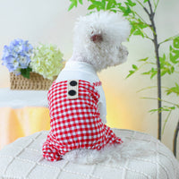 HKM-4860989 Plaid Overalls for Dogs in Black & White or Red & White - Casual Polyester Pet Clothing