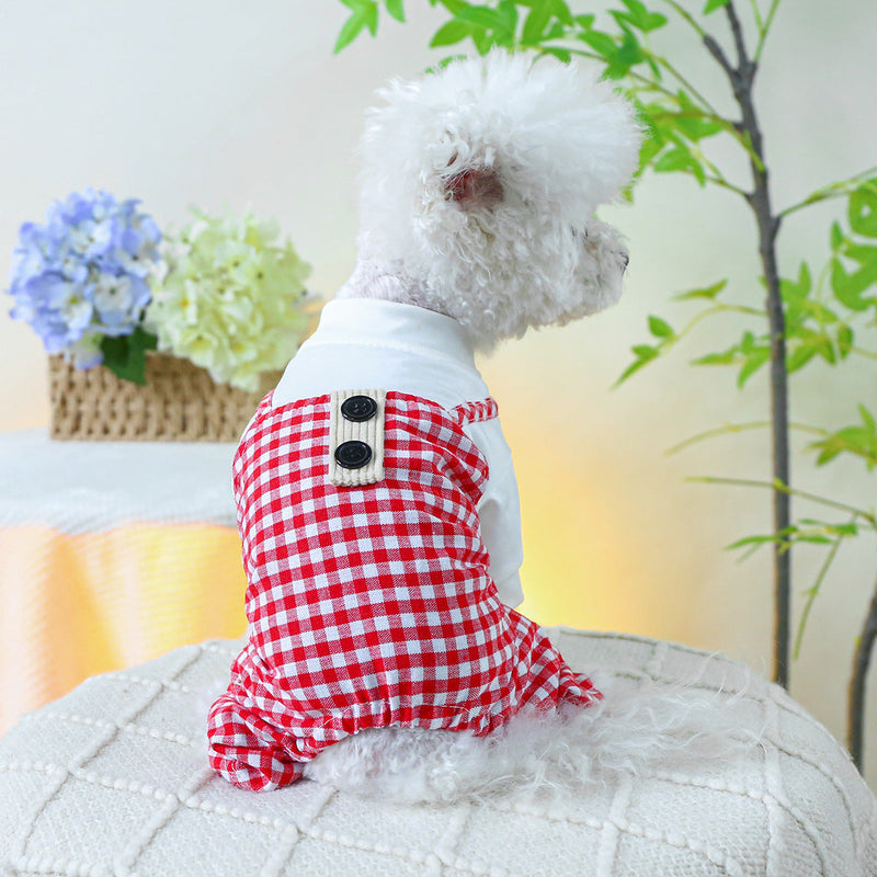 HKM-4860989 Plaid Overalls for Dogs in Black & White or Red & White - Casual Polyester Pet Clothing