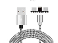 HKM-486099 Three-in-One Magnetic Charging Cable for Android, Type C, and Apple Devices - 1 Meter - 2A Current - Available in Black, Silver, Red, Gold