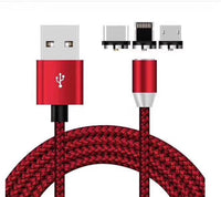 HKM-486099 Three-in-One Magnetic Charging Cable for Android, Type C, and Apple Devices - 1 Meter - 2A Current - Available in Black, Silver, Red, Gold