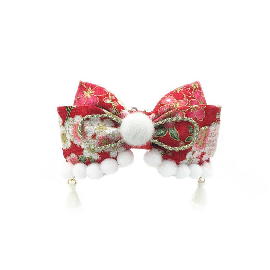 HKM-486419 Handmade Red Festive Sushi Bow Collar for Cats and Dogs - Adjustable Sizes