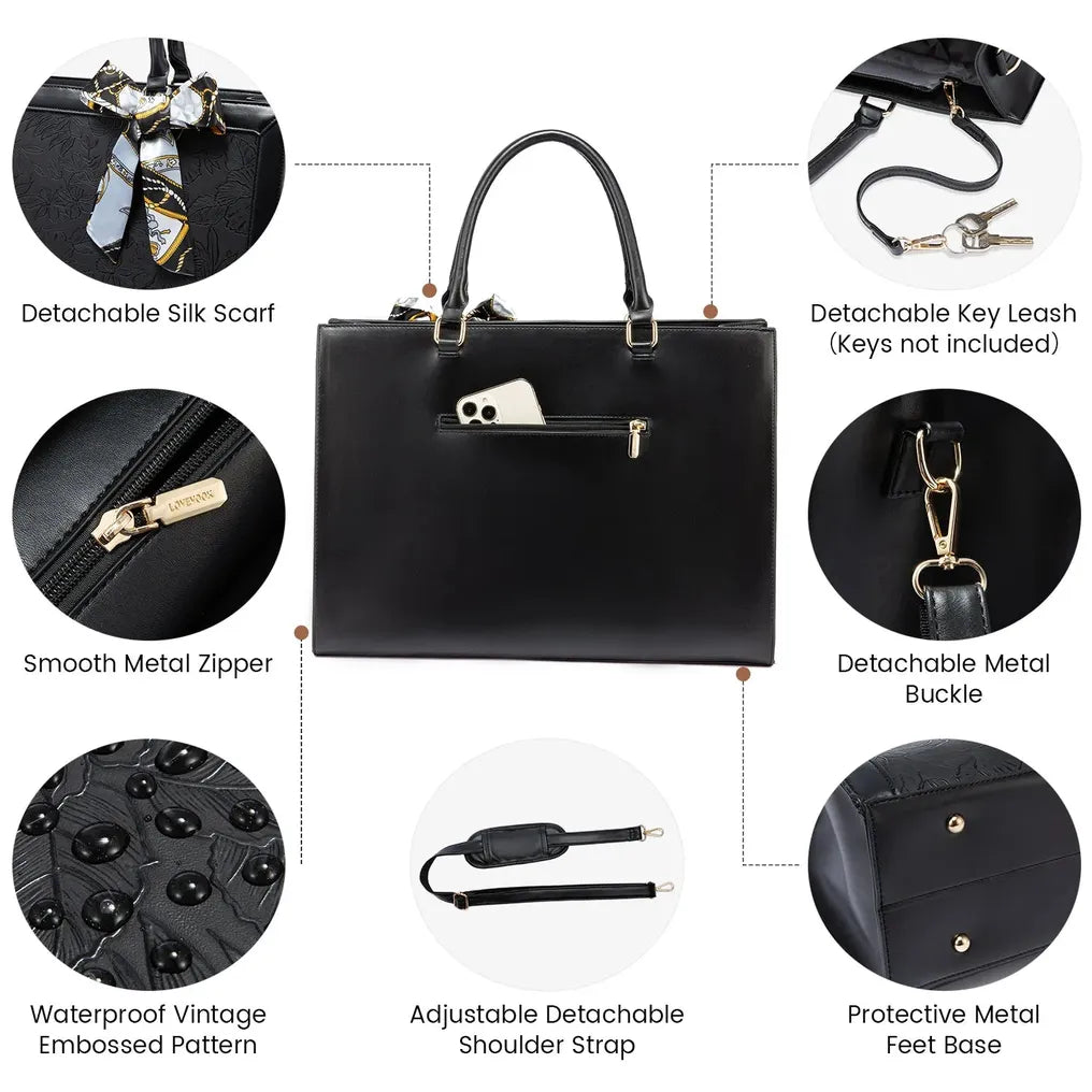 HKM-486419 Large Capacity Black Printing Computer Shoulder Bag for 15.6in Laptops - Ideal Business Tote for Women