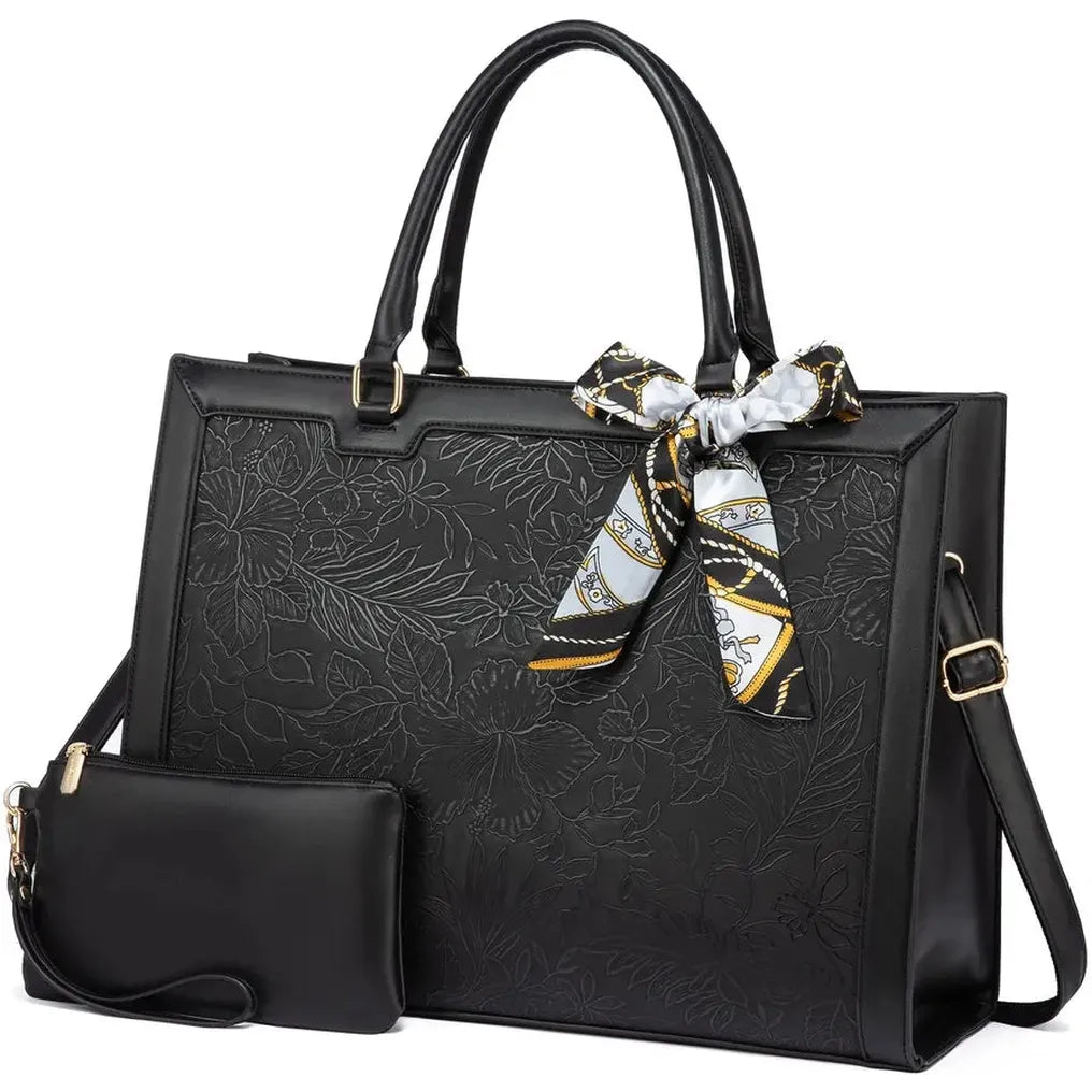 HKM-486419 Large Capacity Black Printing Computer Shoulder Bag for 15.6in Laptops - Ideal Business Tote for Women