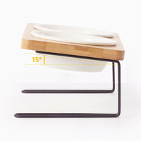 HKM-4866365 Tall Ceramic Cat Water Bowl with Bamboo and Iron Frame, Non-Slip Design, 2 Bowls Included