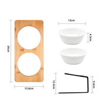 HKM-4866365 Tall Ceramic Cat Water Bowl with Bamboo and Iron Frame, Non-Slip Design, 2 Bowls Included