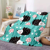 HKM-486675 Hedgehog Coral Fleece Flannel Blanket - Soft, Cozy, European Style, Available in Multiple Sizes