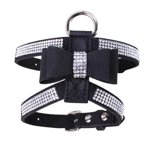 HKM-486739 Shiny Rhinestone Soft Suede Pet Chest Strap Leash - Adjustable Dog Harness in Multiple Colors