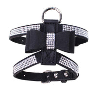 HKM-486739 Shiny Rhinestone Soft Suede Pet Chest Strap Leash - Adjustable Dog Harness in Multiple Colors