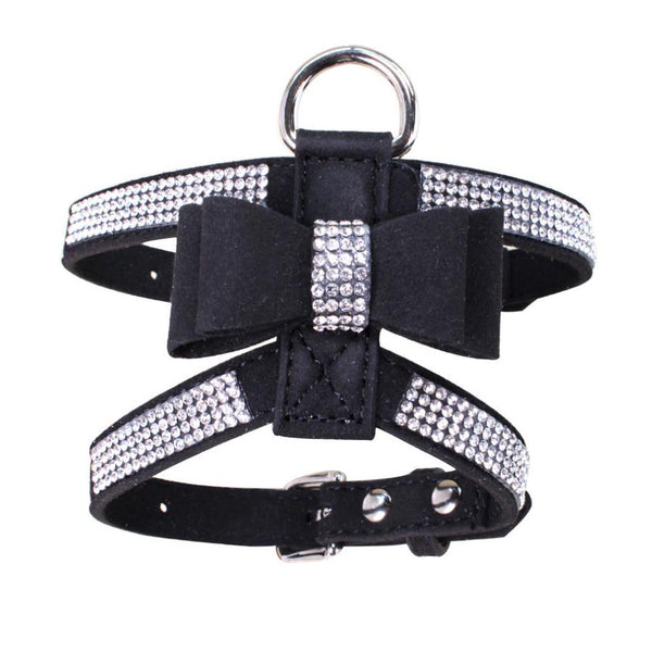 HKM-486739 Shiny Rhinestone Soft Suede Pet Chest Strap Leash - Adjustable Dog Harness in Multiple Colors