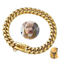 HKM-4868157 14mm Stainless Steel Cuban Chain Dog Collar with Lock Buckle in Gold and Silver