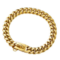 HKM-4868157 14mm Stainless Steel Cuban Chain Dog Collar with Lock Buckle in Gold and Silver