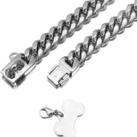 HKM-4868157 14mm Stainless Steel Cuban Chain Dog Collar with Lock Buckle in Gold and Silver