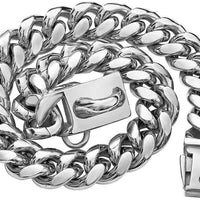 HKM-4868157 14mm Stainless Steel Cuban Chain Dog Collar with Lock Buckle in Gold and Silver