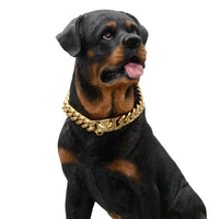 HKM-4868157 14mm Stainless Steel Cuban Chain Dog Collar with Lock Buckle in Gold and Silver