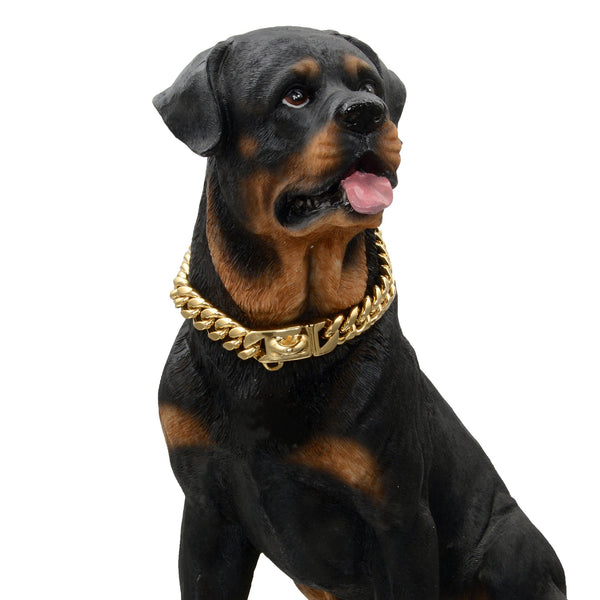 HKM-4868157 14mm Stainless Steel Cuban Chain Dog Collar with Lock Buckle in Gold and Silver