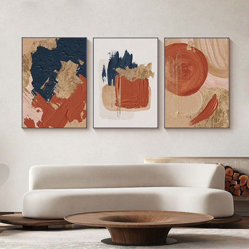 HKM-486867 Dark Blue and Red Abstract Minimalist Canvas Painting - Frameless Decorative Artwork