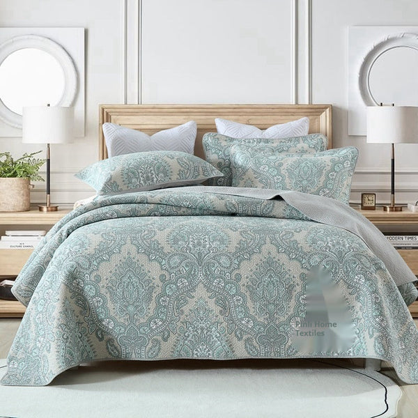 HKM-486867 Double-Sided Pure Cotton Geometric Pattern Bedspread Set, 3 Piece for 1.8m Bed