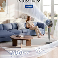 HKM-4869459 Oscillating Standing Fan with DC Motor, 120° Vertical Tilt, 9 Speeds, 4 Modes, 20dB Noise Level, Adjustable Height 37-42", 8H Timer