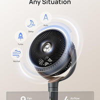 HKM-4869459 Oscillating Standing Fan with DC Motor, 120° Vertical Tilt, 9 Speeds, 4 Modes, 20dB Noise Level, Adjustable Height 37-42", 8H Timer