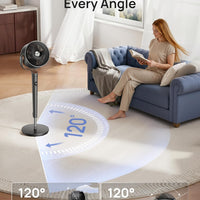 HKM-4869459 Oscillating Standing Fan with DC Motor, 120° Vertical Tilt, 9 Speeds, 4 Modes, 20dB Noise Level, Adjustable Height 37-42", 8H Timer