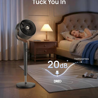 HKM-4869459 Oscillating Standing Fan with DC Motor, 120° Vertical Tilt, 9 Speeds, 4 Modes, 20dB Noise Level, Adjustable Height 37-42", 8H Timer