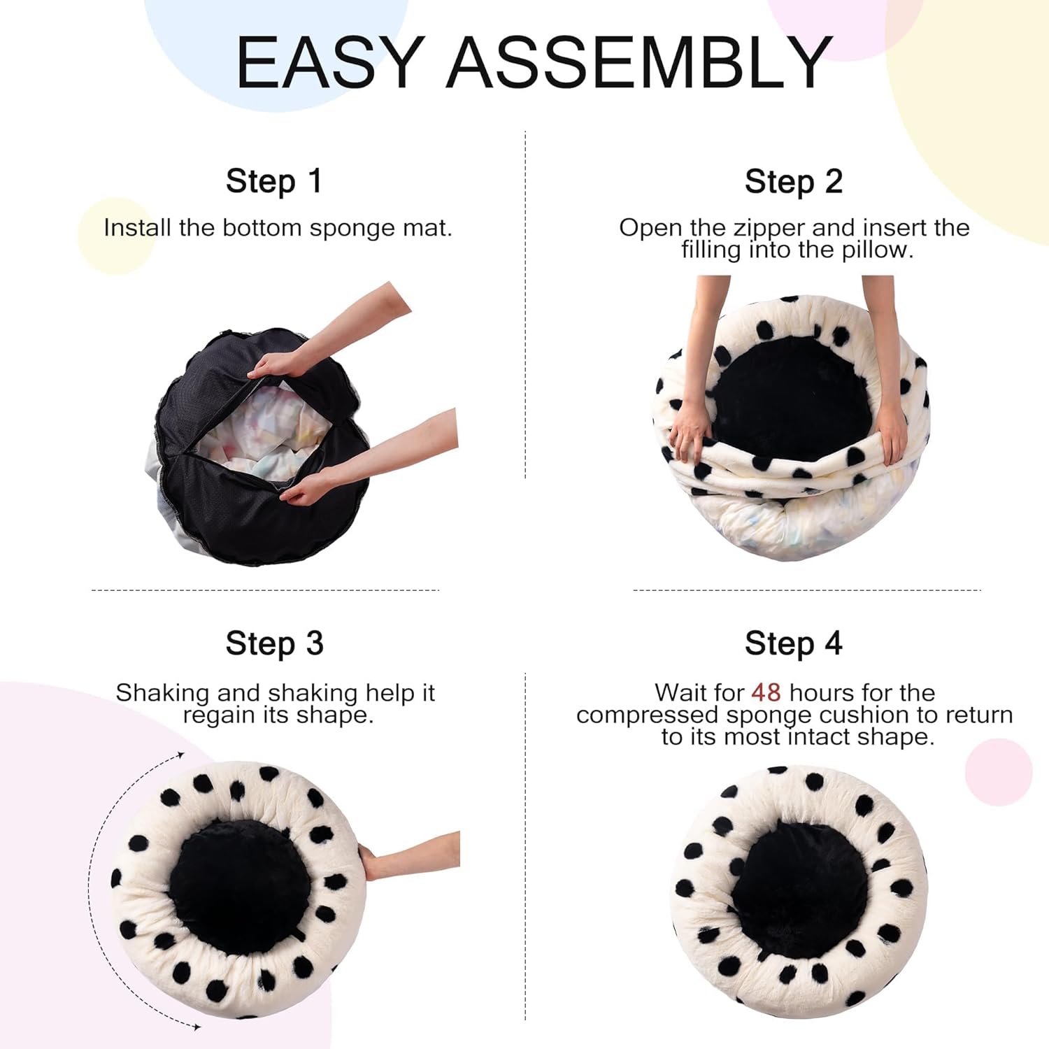 HKM-4870589 Cozy 23 Inch Round Donut Cat Bed with Non-Slip Bottom, Washable Plush Pet Bed for Small Dogs and Cats