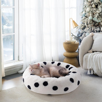 HKM-4870589 Cozy 23 Inch Round Donut Cat Bed with Non-Slip Bottom, Washable Plush Pet Bed for Small Dogs and Cats